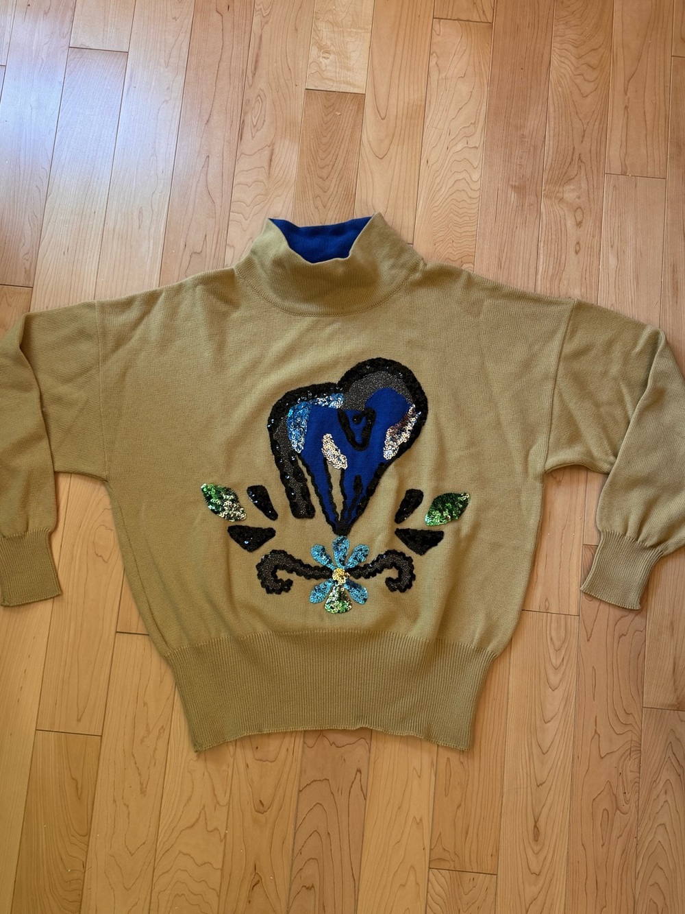 Vintage Escada Margaretha Ley Tan Sequin Horse Sweater - Picture 1 of 8